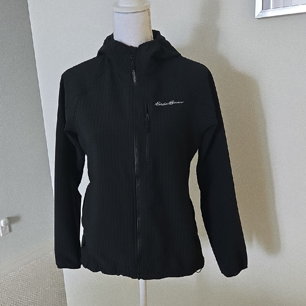 Eddie Bauer Black Hooded Utility Jacket with Chest Pocket